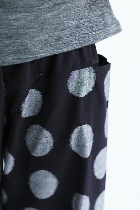 久留米織紋 和服帶長褲 /圓點 黑色