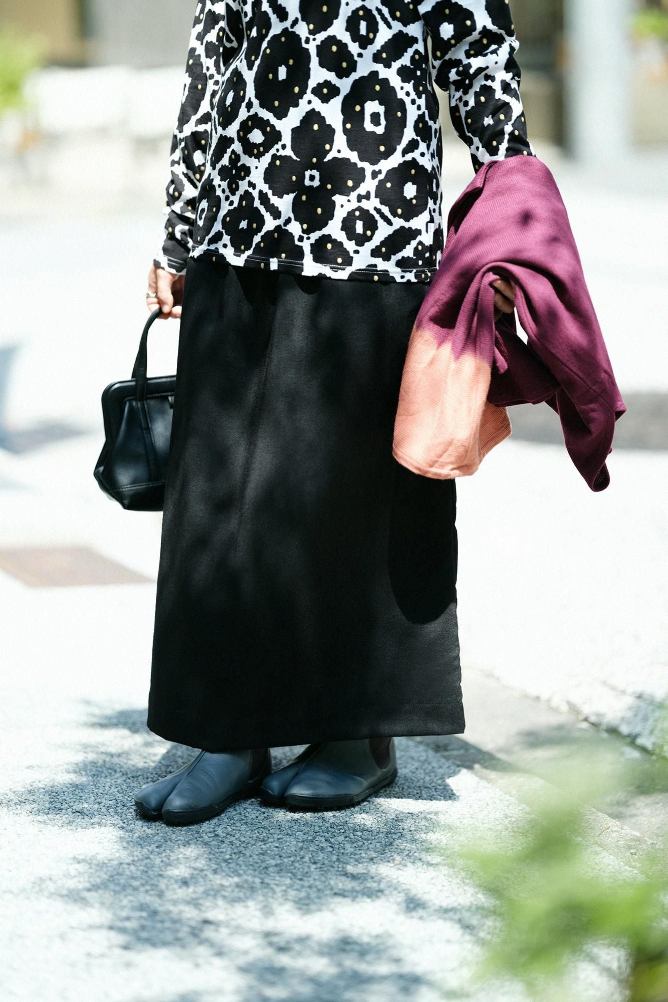 Muslin Wool Long Skirt / Black