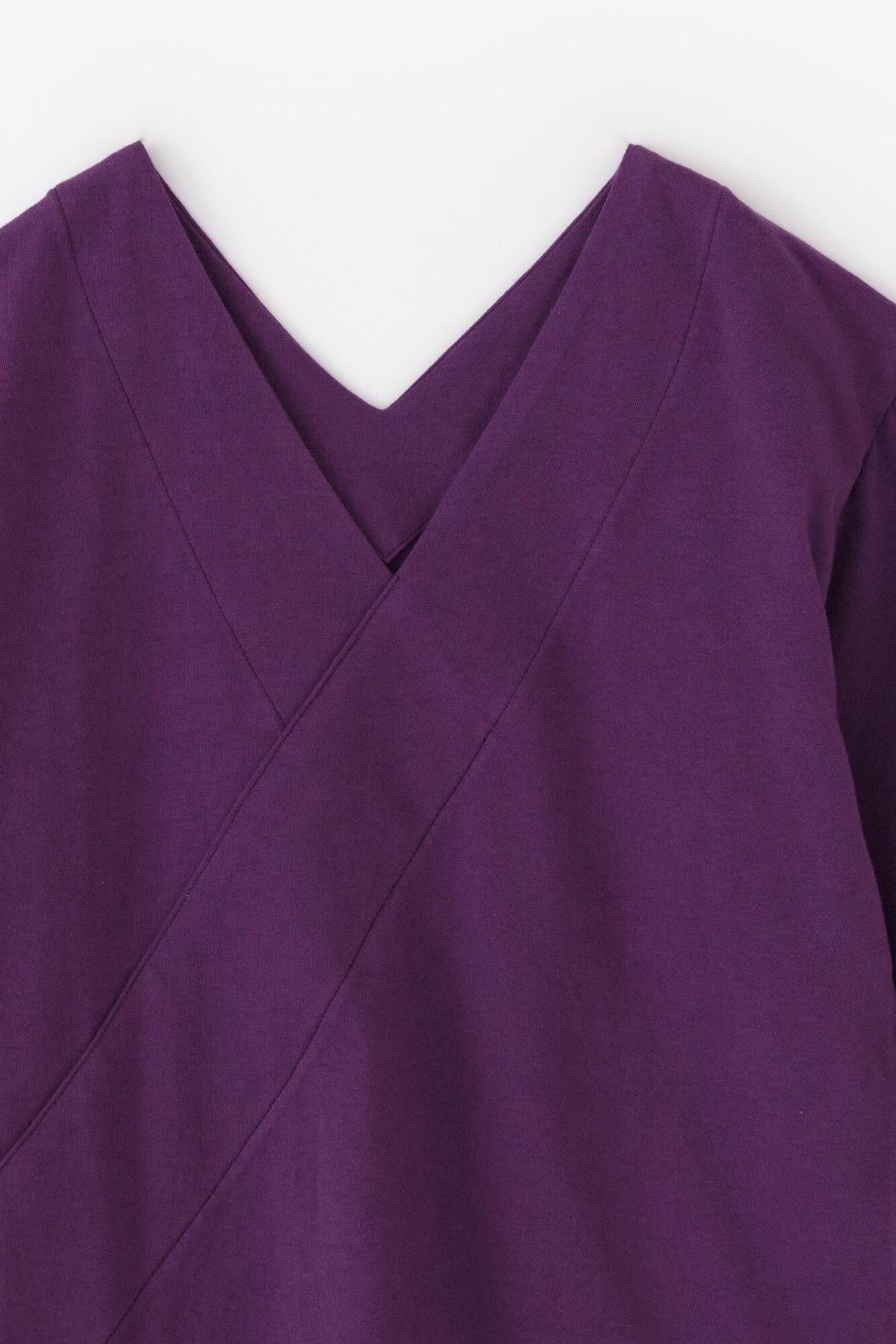 V領上衣 雙色袖 30號單線／紫色×黑色