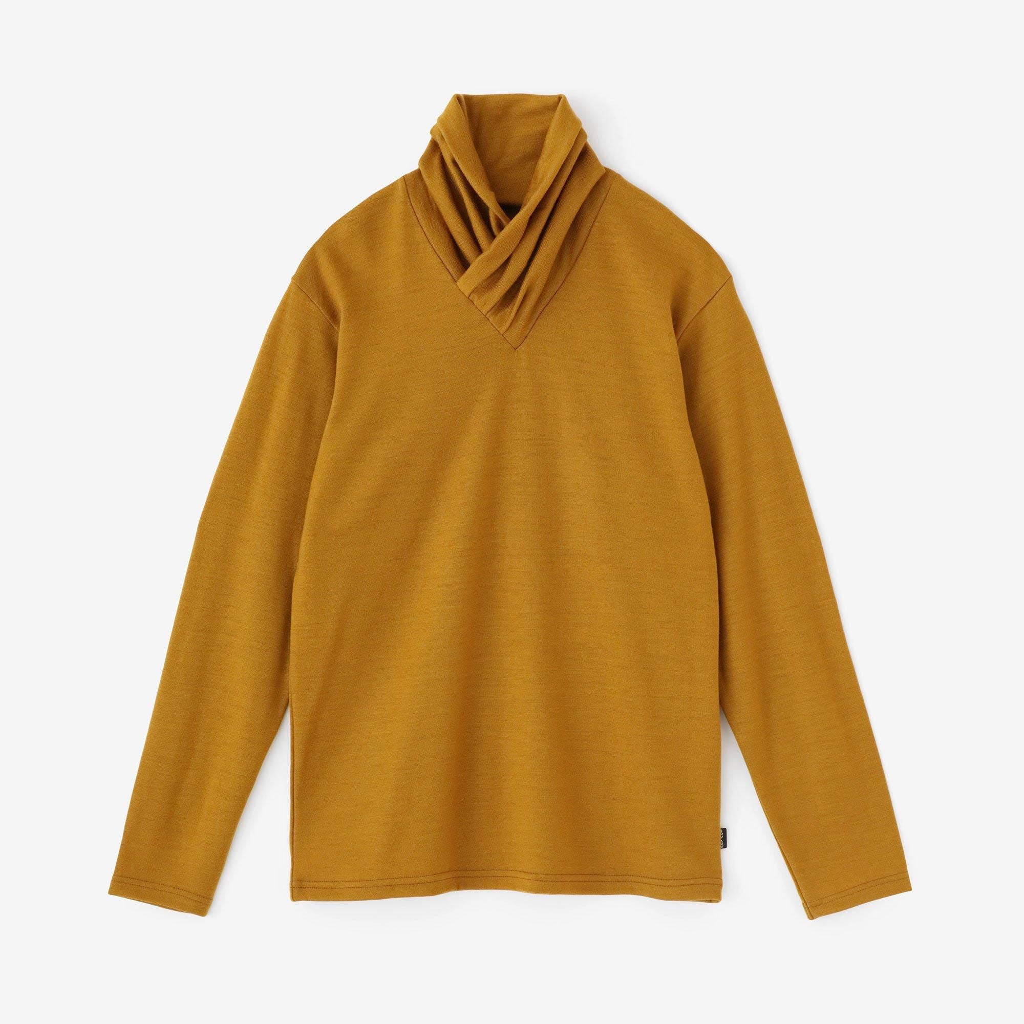 平針織 可洗羊毛 高領上衣／山吹茶色 
