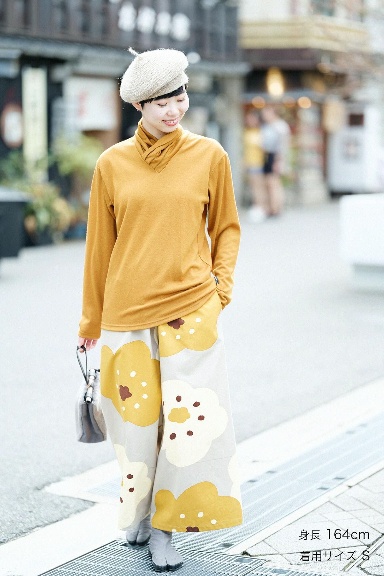 平針織 可洗羊毛 高領上衣／山吹茶色 