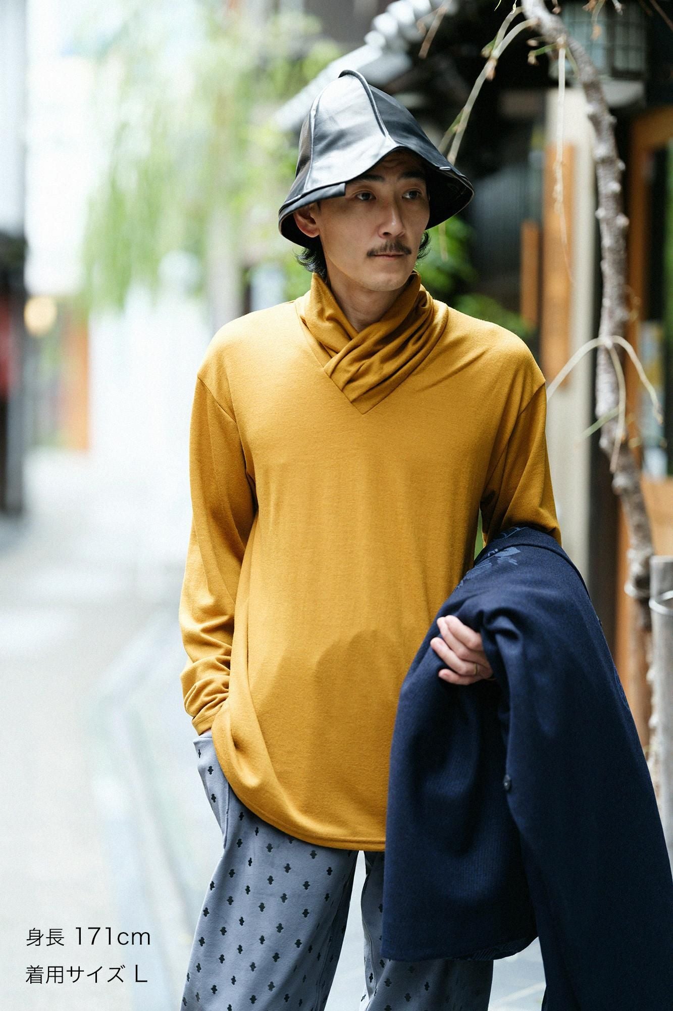 平針織 可洗羊毛 高領上衣／山吹茶色 