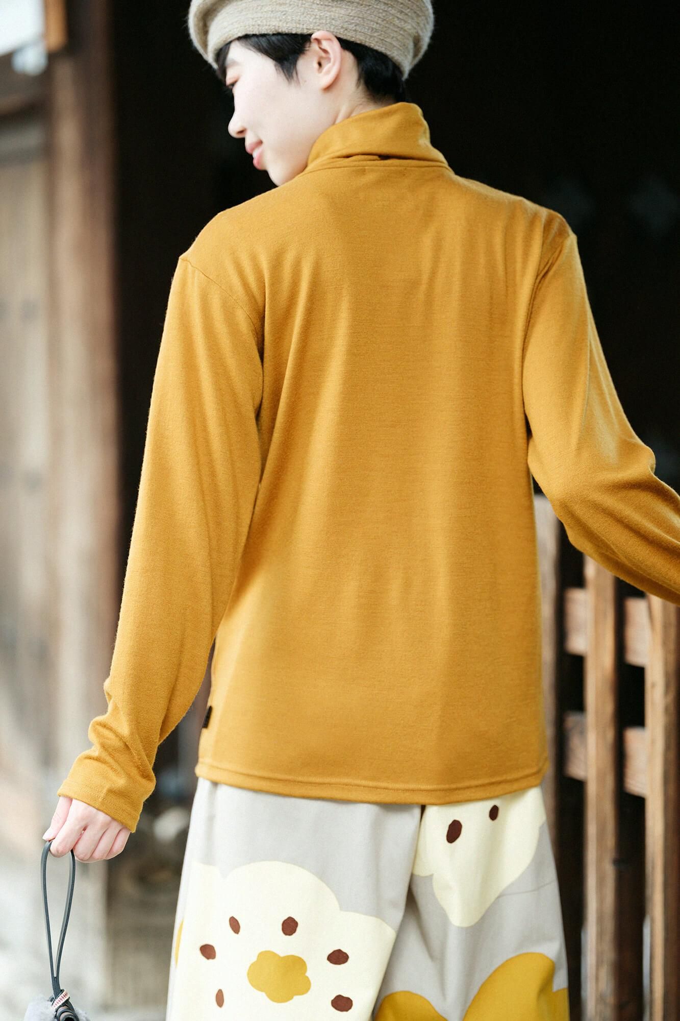 平針織 可洗羊毛 高領上衣／山吹茶色 