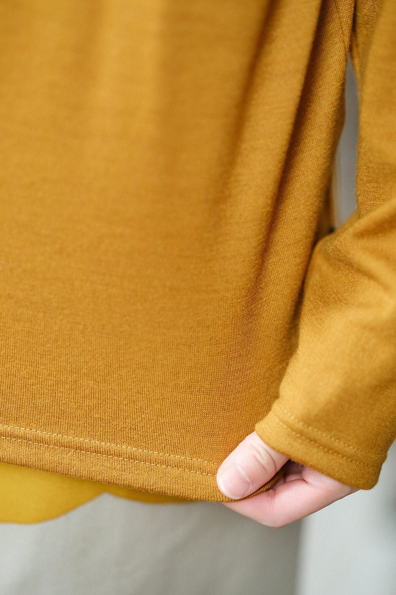 平針織 可洗羊毛 高領上衣／山吹茶色 