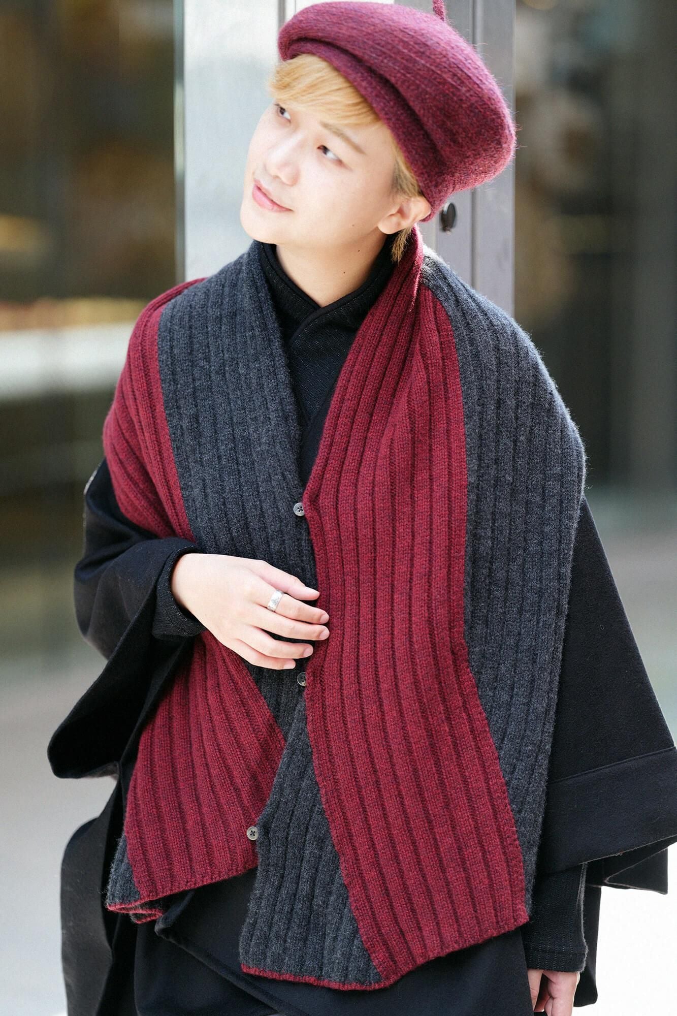 SOU・SOU×ALPHA 羊絨 枯山水圍巾／ 酒紅色×灰炭色