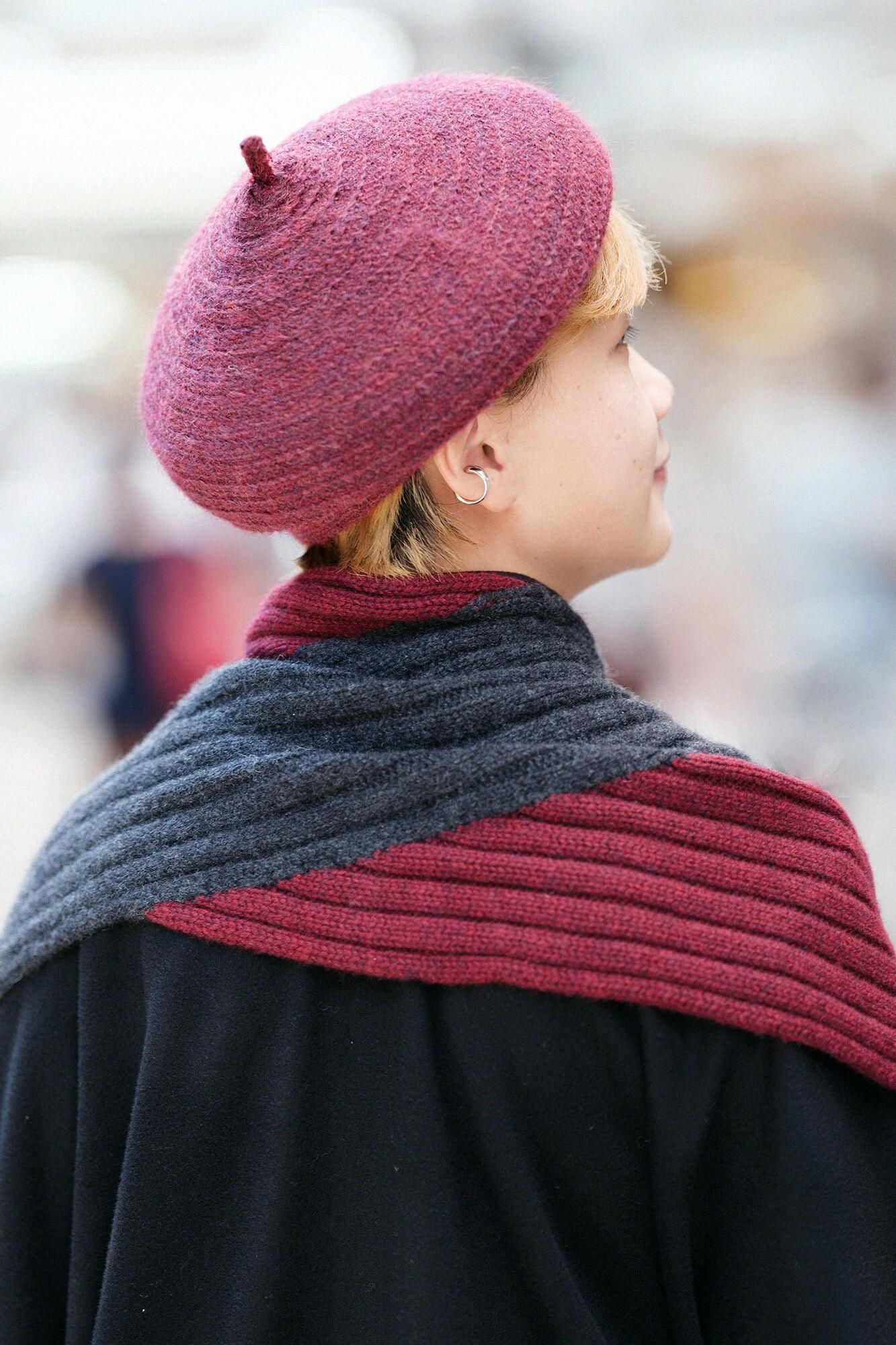 SOU・SOU×ALPHA 羊絨 枯山水圍巾／ 酒紅色×灰炭色