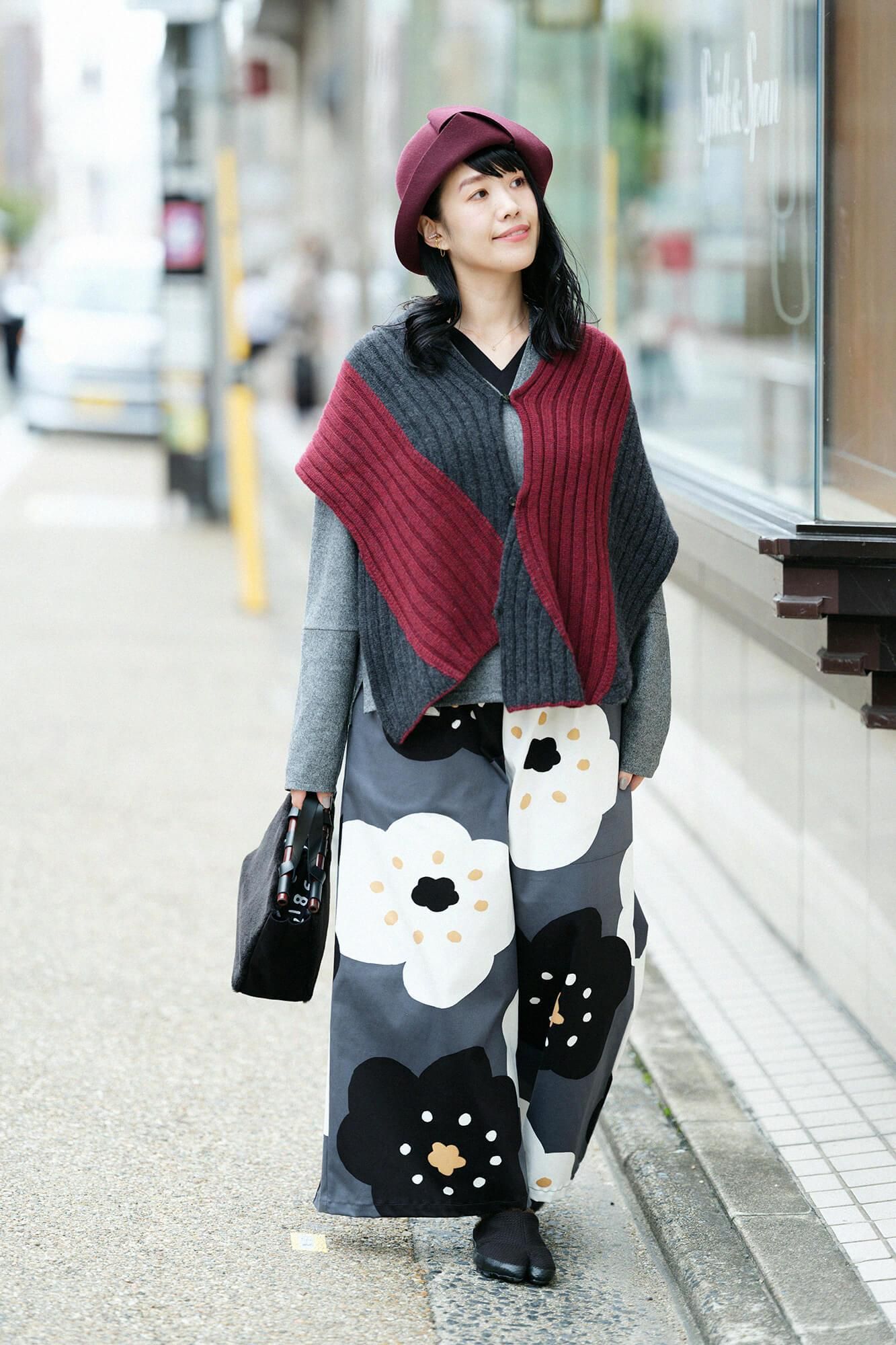 SOU・SOU×ALPHA 羊絨 枯山水圍巾／ 酒紅色×灰炭色