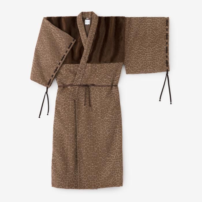 Leopard Jacquard Roll-up Hem Simple Kimono with Lining / Clove Tea
