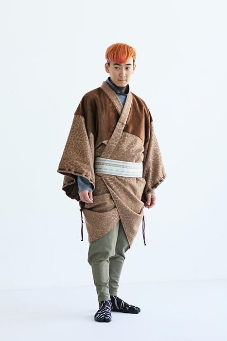 豹紋緹花 帷子簡易和服 附裡襯／棕茶色