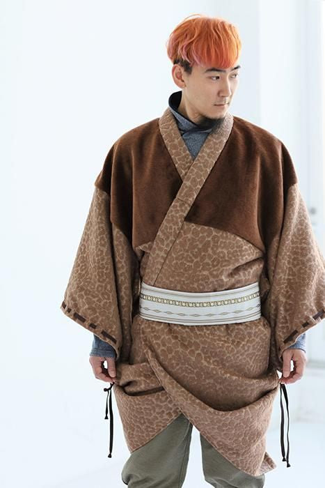 豹紋緹花 帷子簡易和服 附裡襯／棕茶色