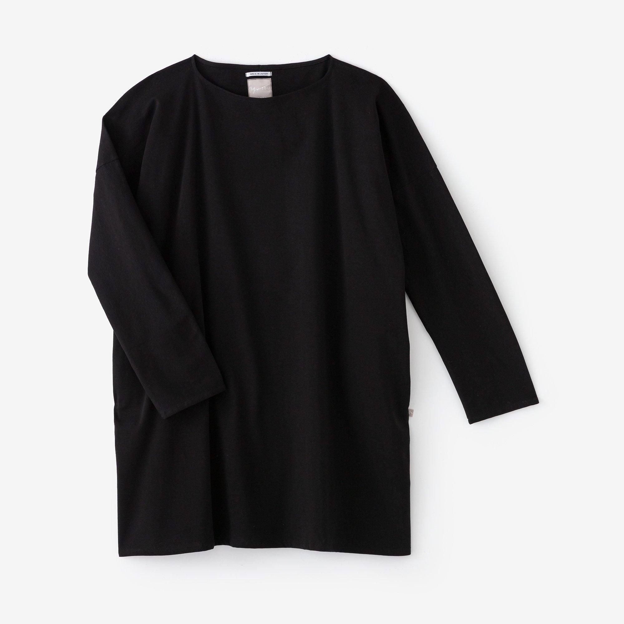 펀치 로마 보트 목이 긴 소매튜닉／검은색