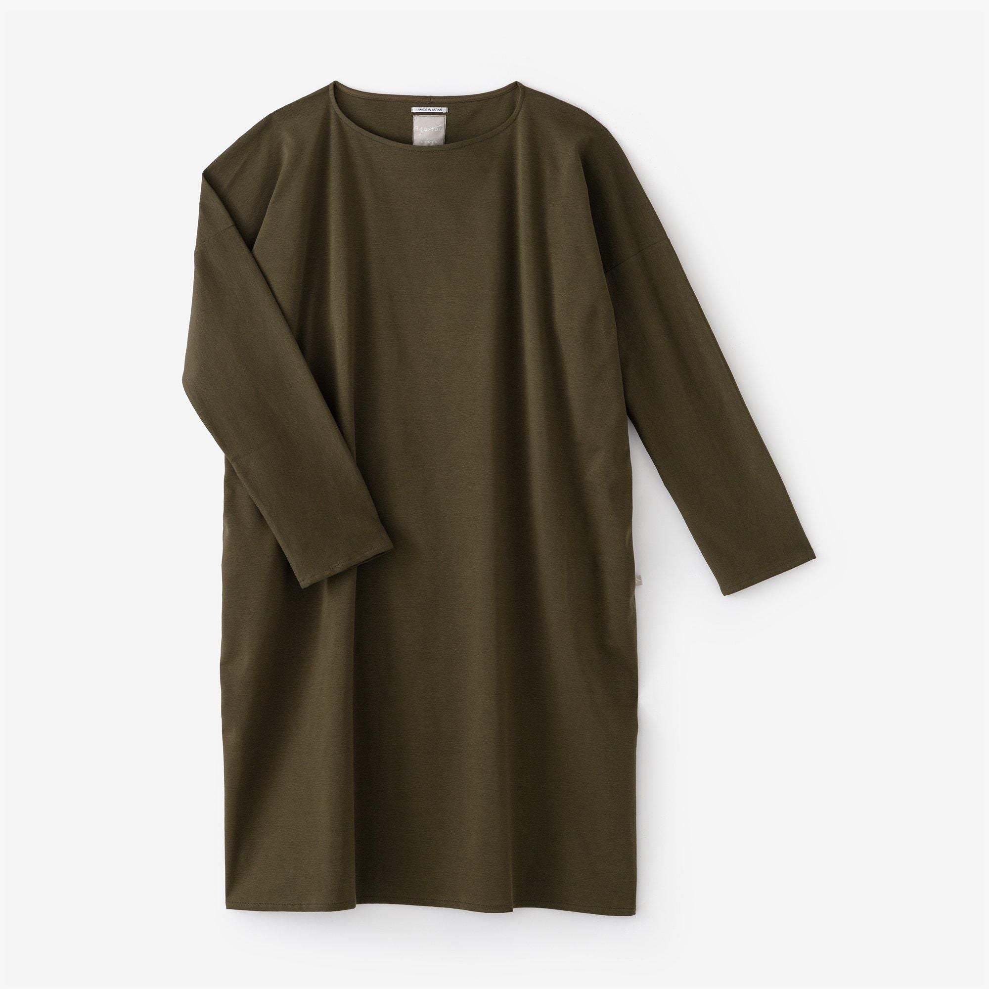 ポンチローマ ボートネック ロングスリーブワンピース／深緑色