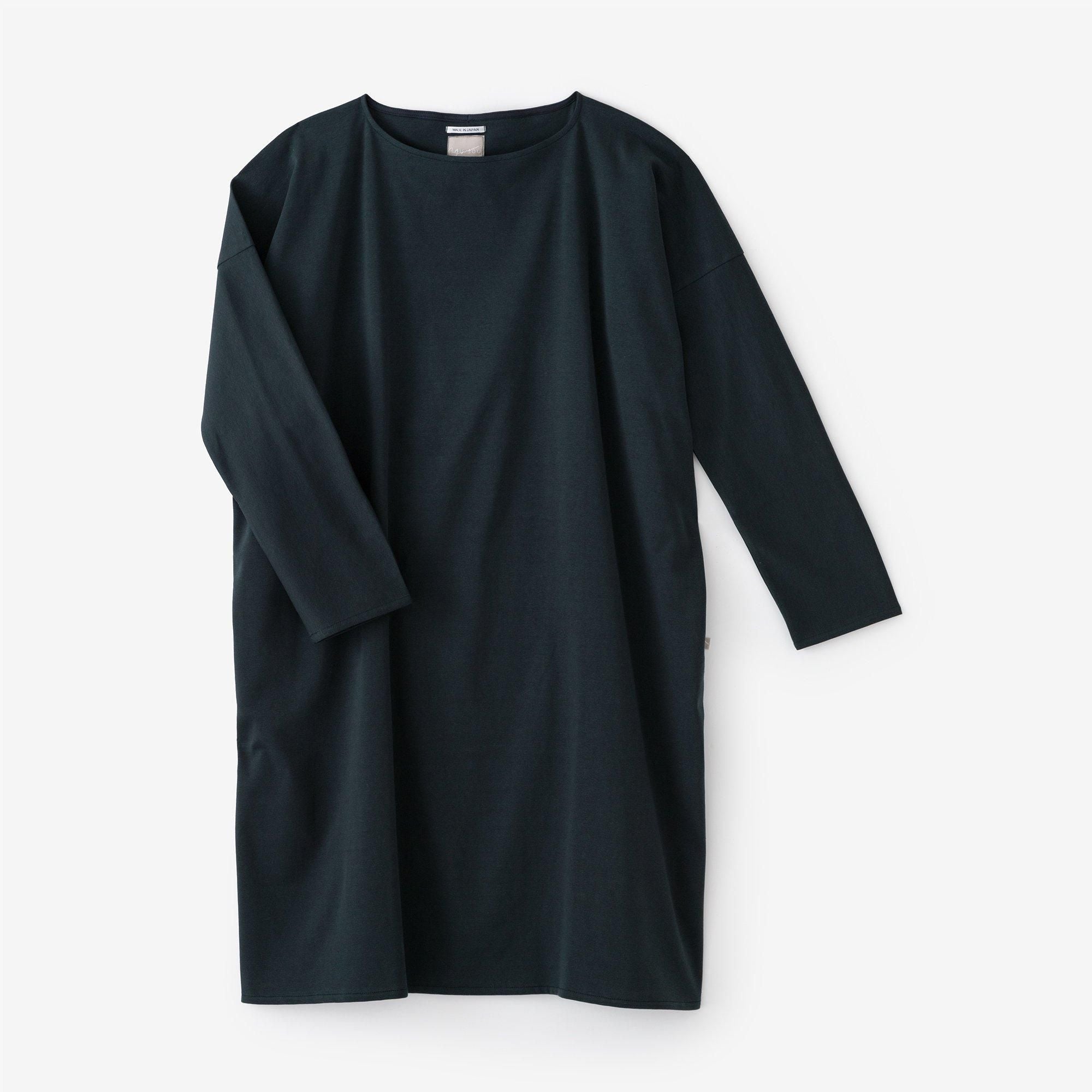 Ponte Fabric Boat Neck Long-sleeved One Piece / Dark Green