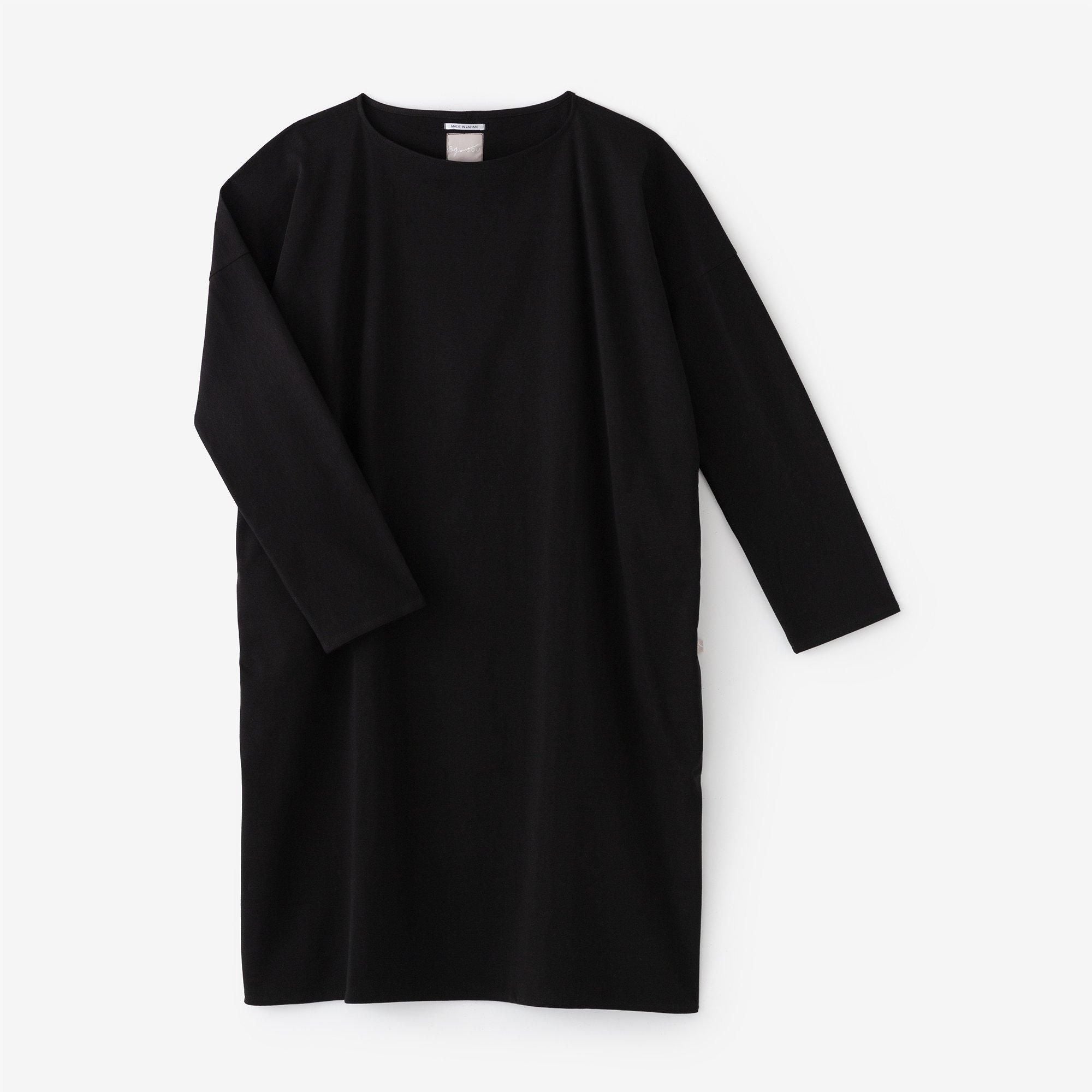 Ponte Fabric Boat Neck Long-sleeved One Piece / Black