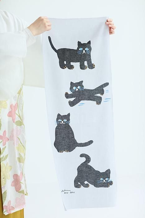 伊勢木綿 textile手ぬぐい／ねこ