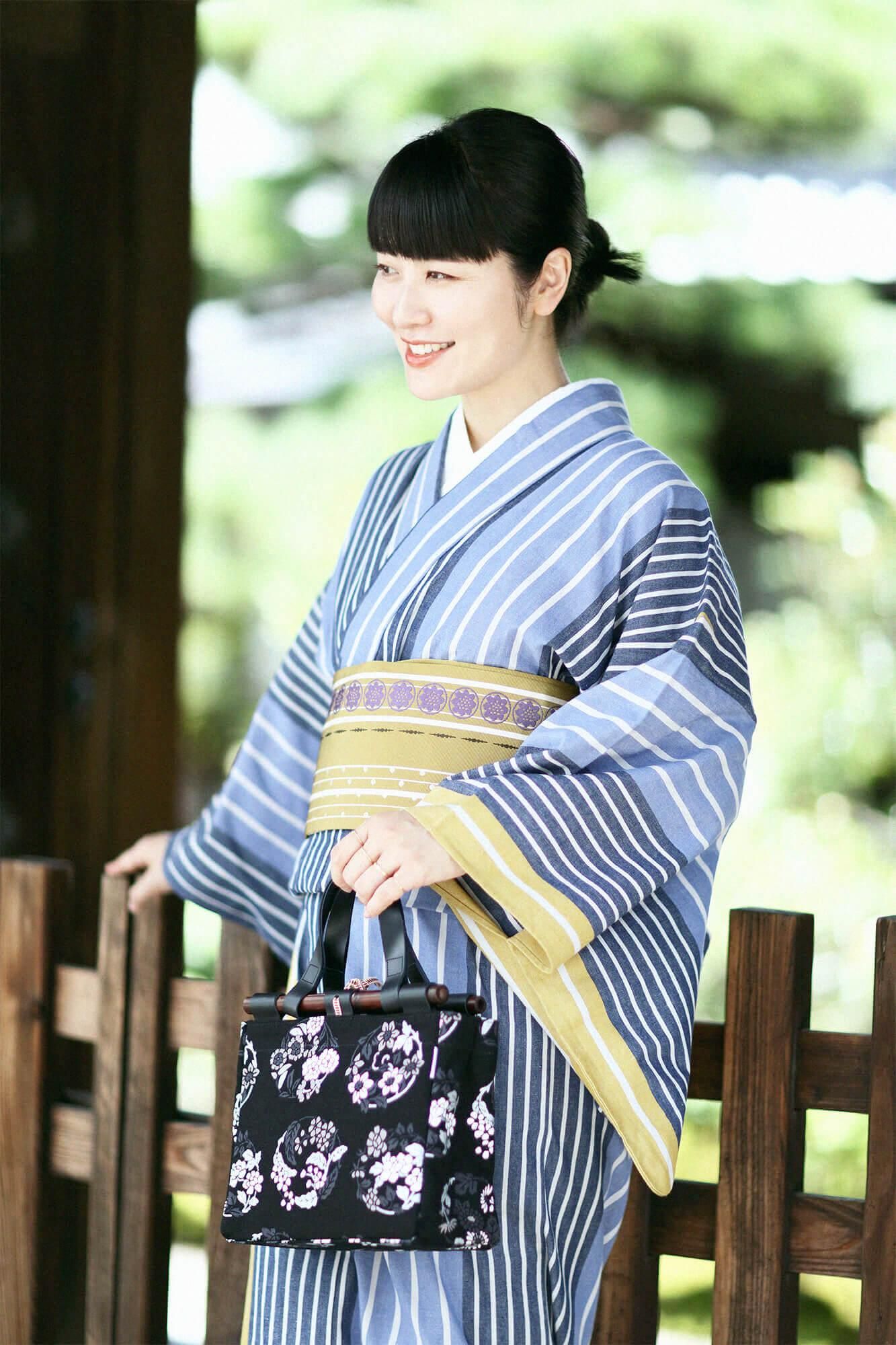お仕立て別】伊勢木綿（20/20） 着物反物／染流し縞 芥子色（からし