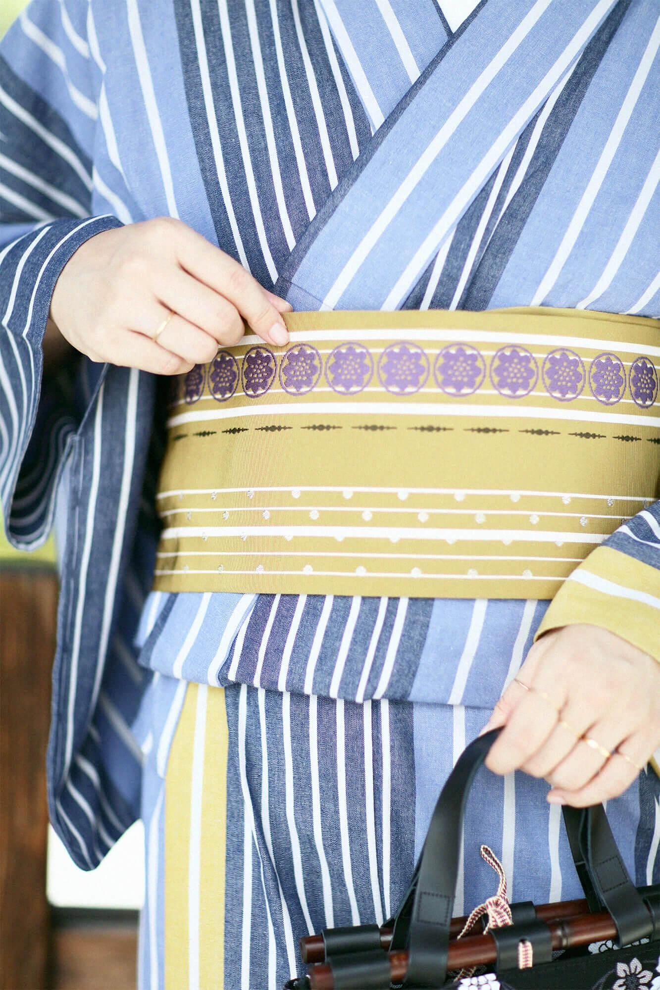 [※详细裁缝] Ise棉（20/20）和服布/染色条纹，芥末颜色（Karashiro）