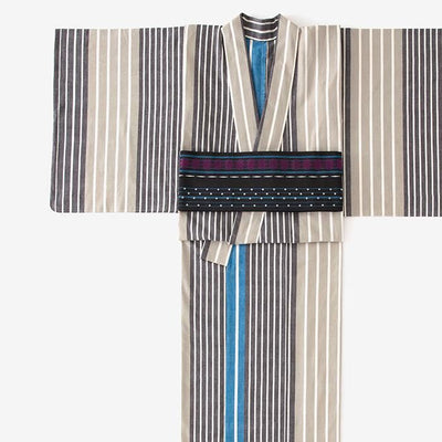 [※详细裁缝] Ise棉（20/20）和服布/染色条纹，蓝色颜色（Konpekiiro）