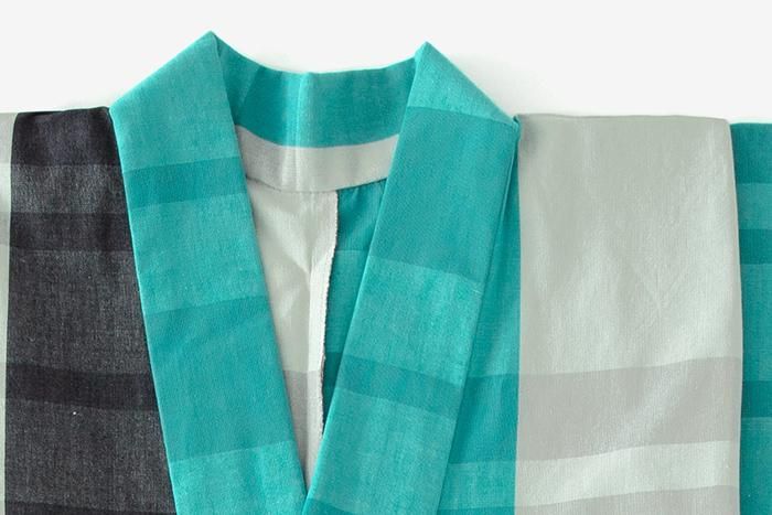 お仕立て別】伊勢木綿（20/20） 着物反物／宇治橋格子 花緑青（はな