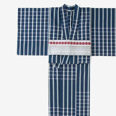 [※详细裁缝] Ise棉（20/20）和服布/八刺的晶格，深蓝色（Noukon）