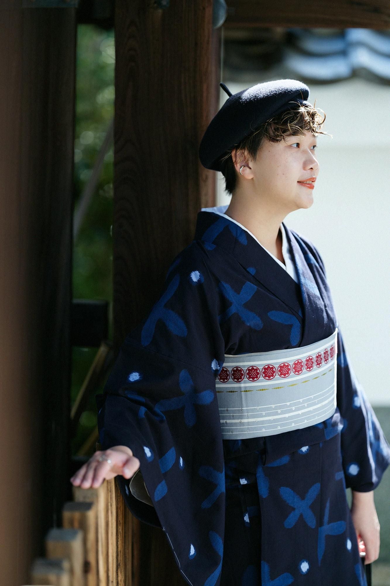 [※详细裁缝] Kurume Kasuri面料/Suzushiro草深蓝色（Noukon）