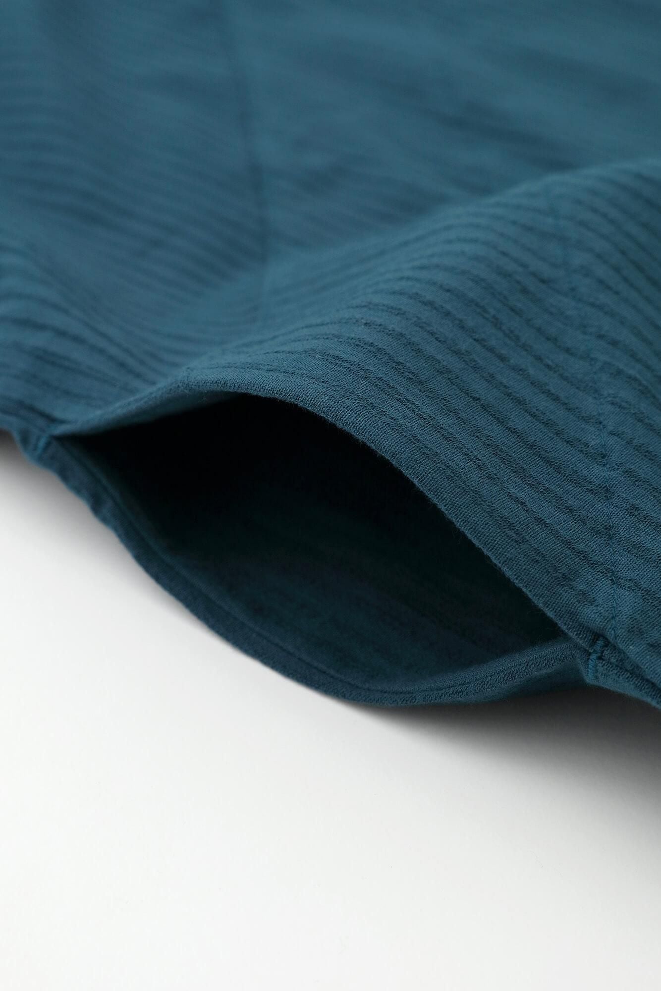 高島縮棉40/20 空羽 V領長方形洋裝 七分袖／碧綠色