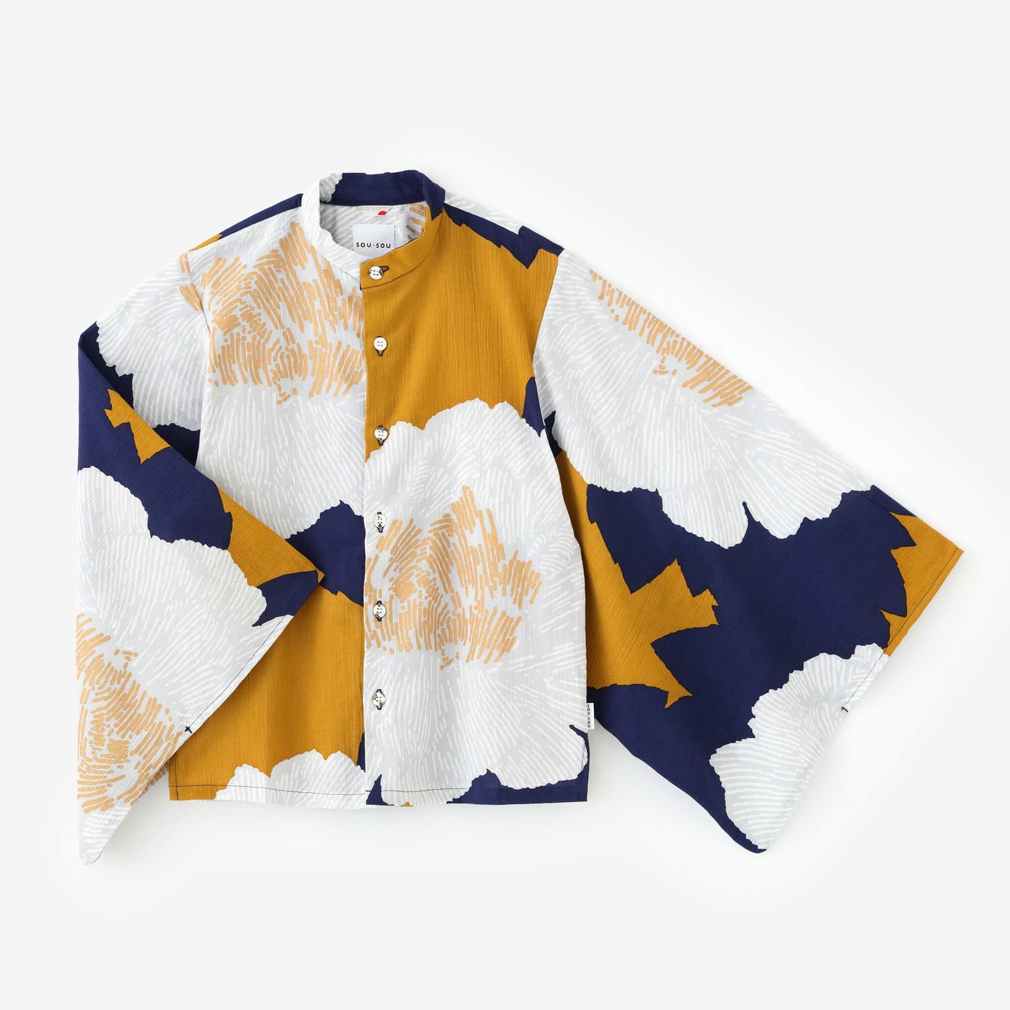 高島縮棉 20/20 和服袖 襯衫／芍薬 黄昏月