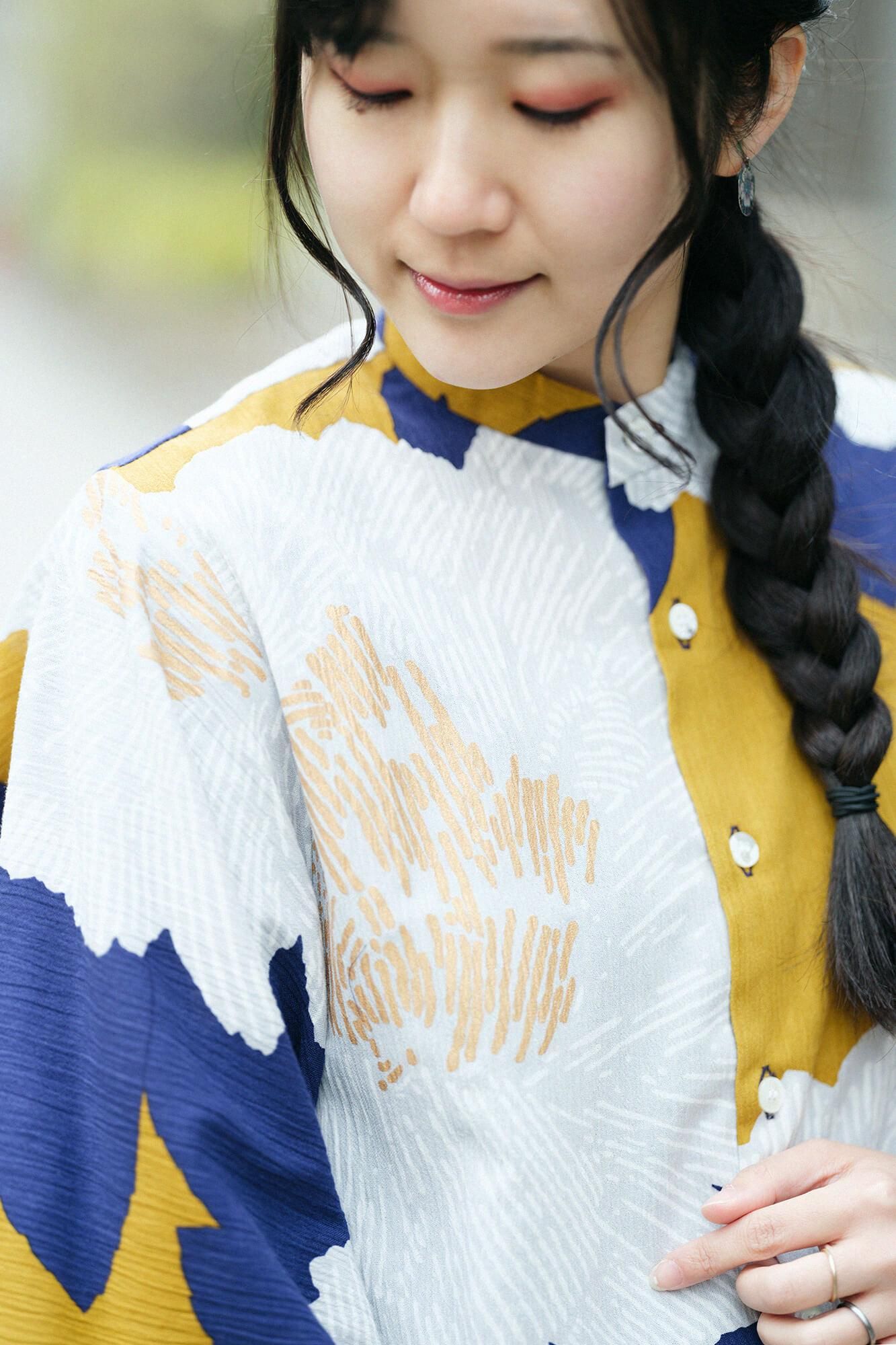 高島縮棉 20/20 和服袖 襯衫／芍薬 黄昏月