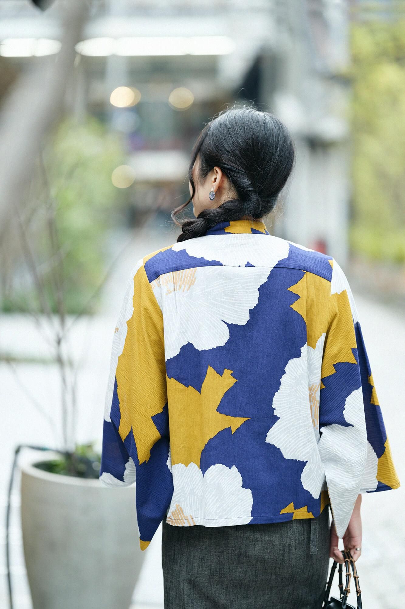 高島縮棉 20/20 和服袖 襯衫／芍薬 黄昏月