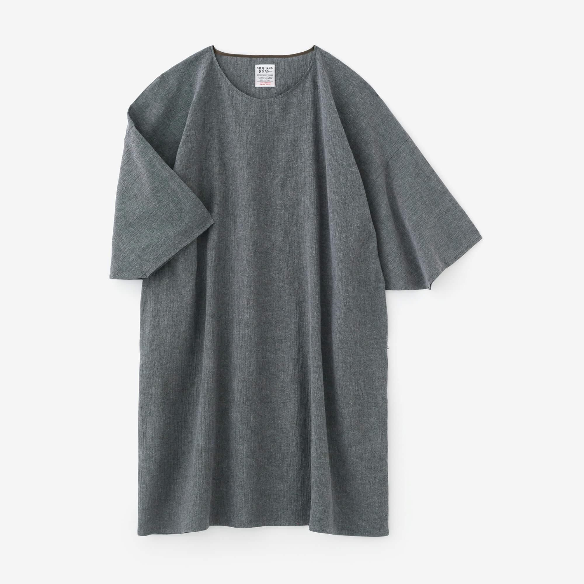 Cotton-linen Blend Chizimi Cotton 20/20 Naginata Rectangular Dress / Dark Grey