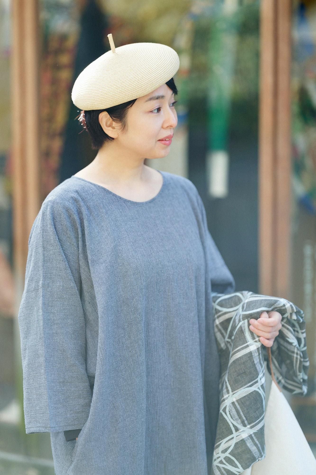 Cotton-linen Blend Chizimi Cotton 20/20 Naginata Rectangular Dress / Dark Grey