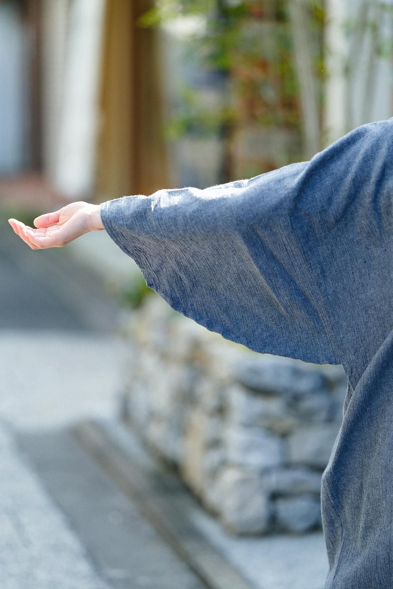 Cotton-linen Blend Chizimi Cotton 20/20 Naginata Rectangular Dress / Dark Grey