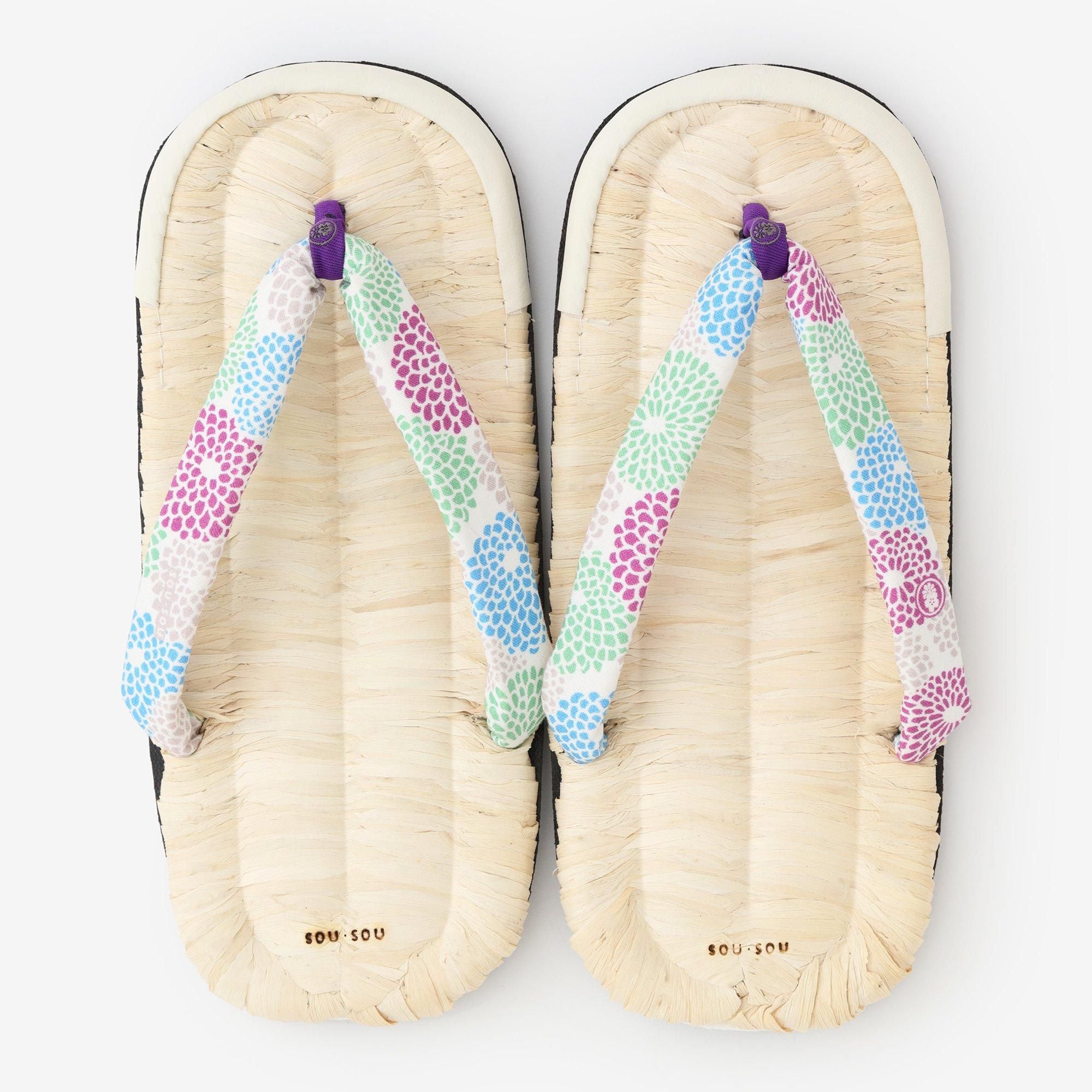 SOU・SOU 新品 西陣草履 菊づくし 黒鉛（くろなまり）M 西陣草履（にしじんぞうり）／菊づくし 濡羽色（ぬればいろ）