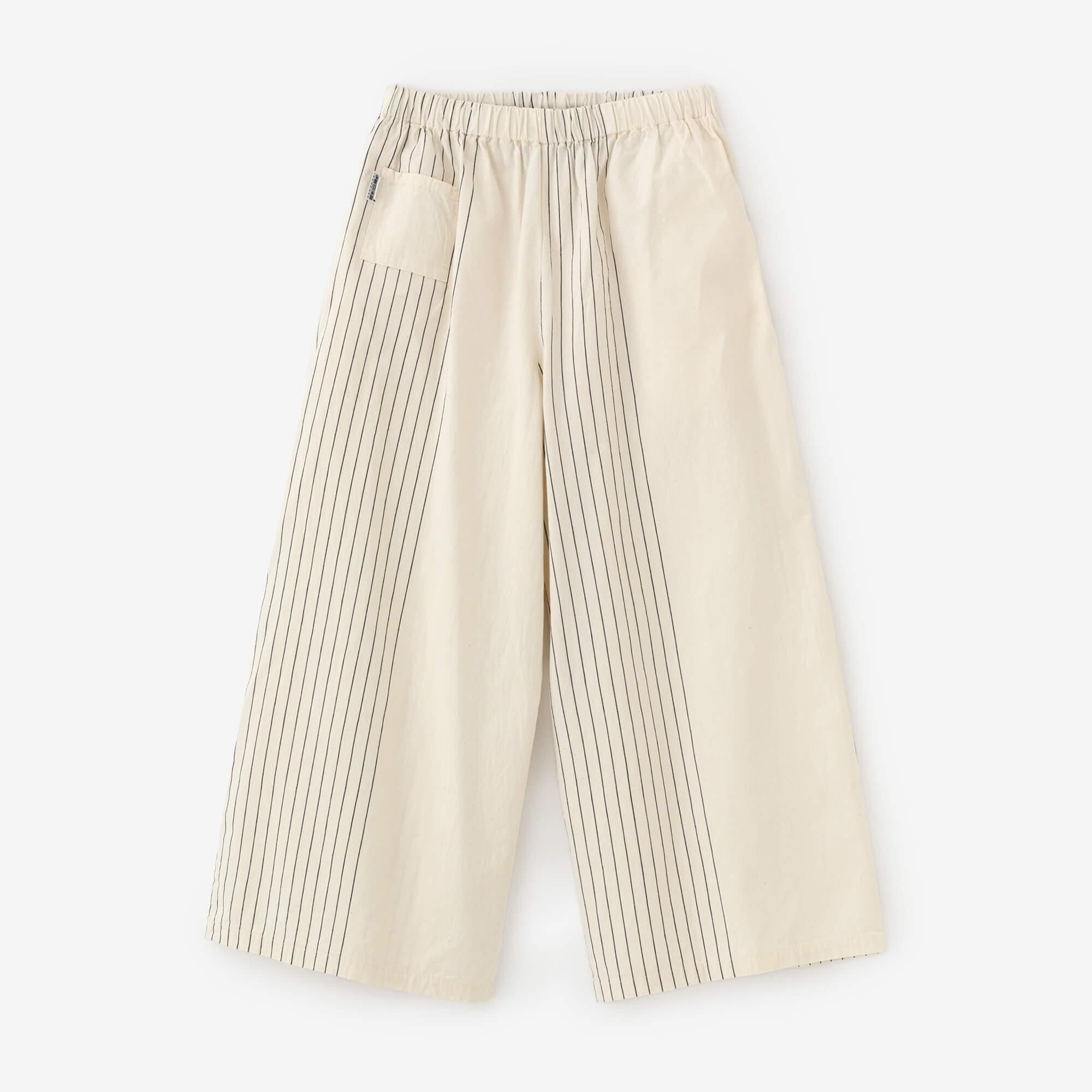 伊勢木綿 20/20 広形（ひろなり）もんぺ／半分縞（はんぶんじま） 生白（きじろ）