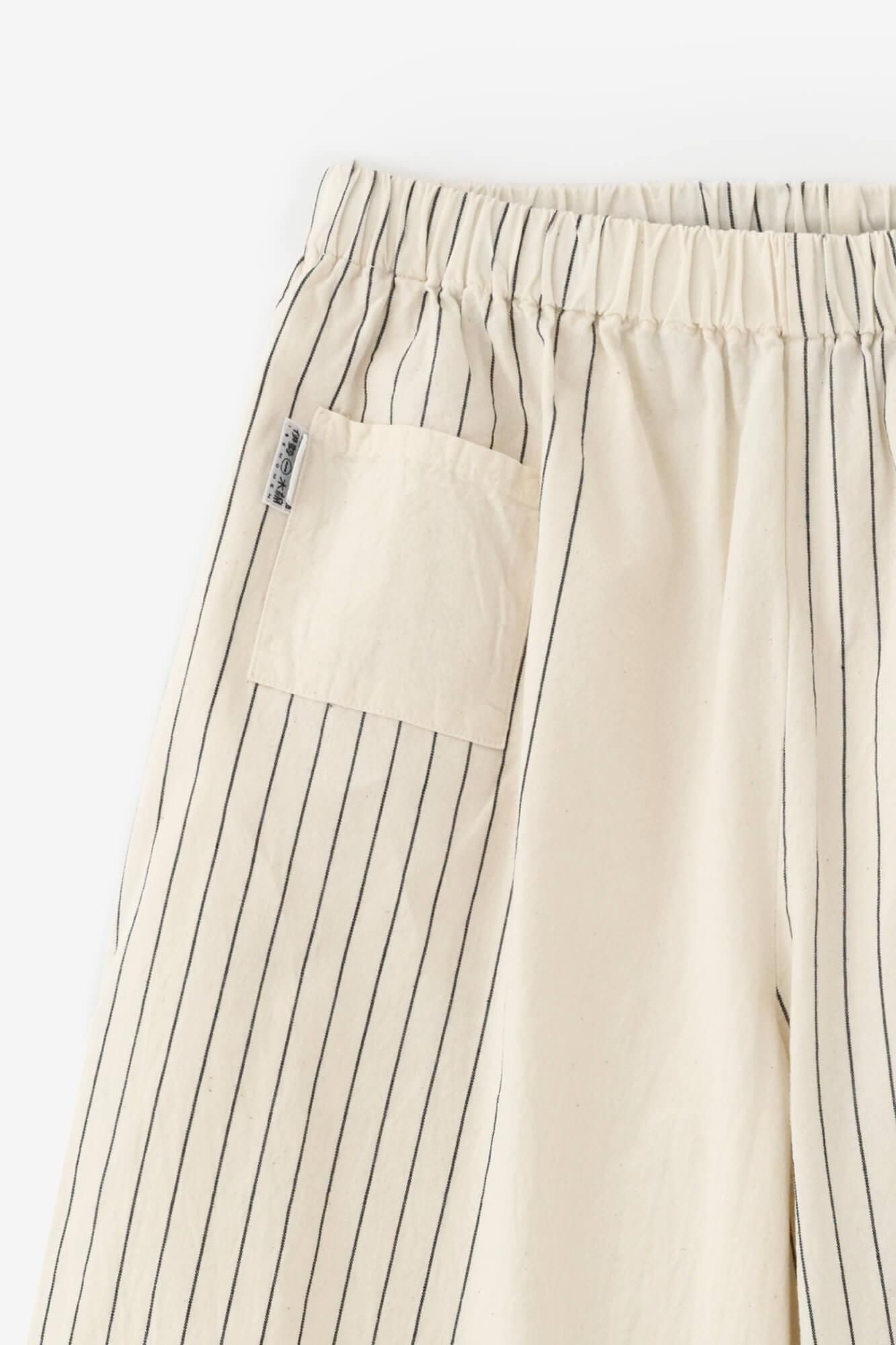 伊勢木綿 20/20 広形（ひろなり）もんぺ／半分縞（はんぶんじま） 生白（きじろ）