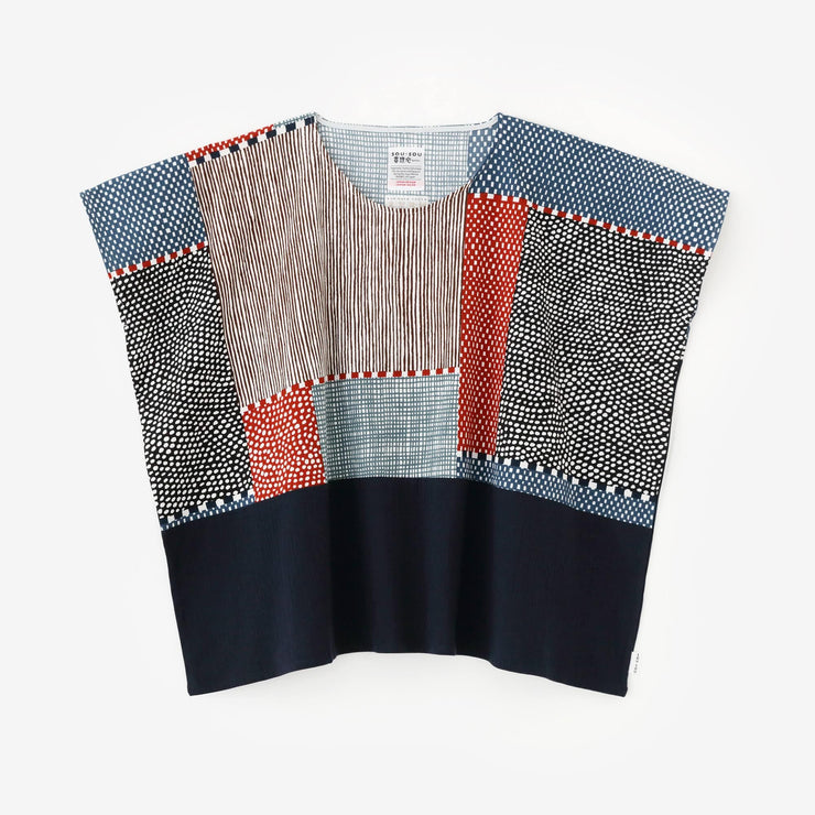 Chizimi Cotton 20/20 Square Top Bi-color Pattern on Shoulder / Lines and Dots Katsura×Dark Blue