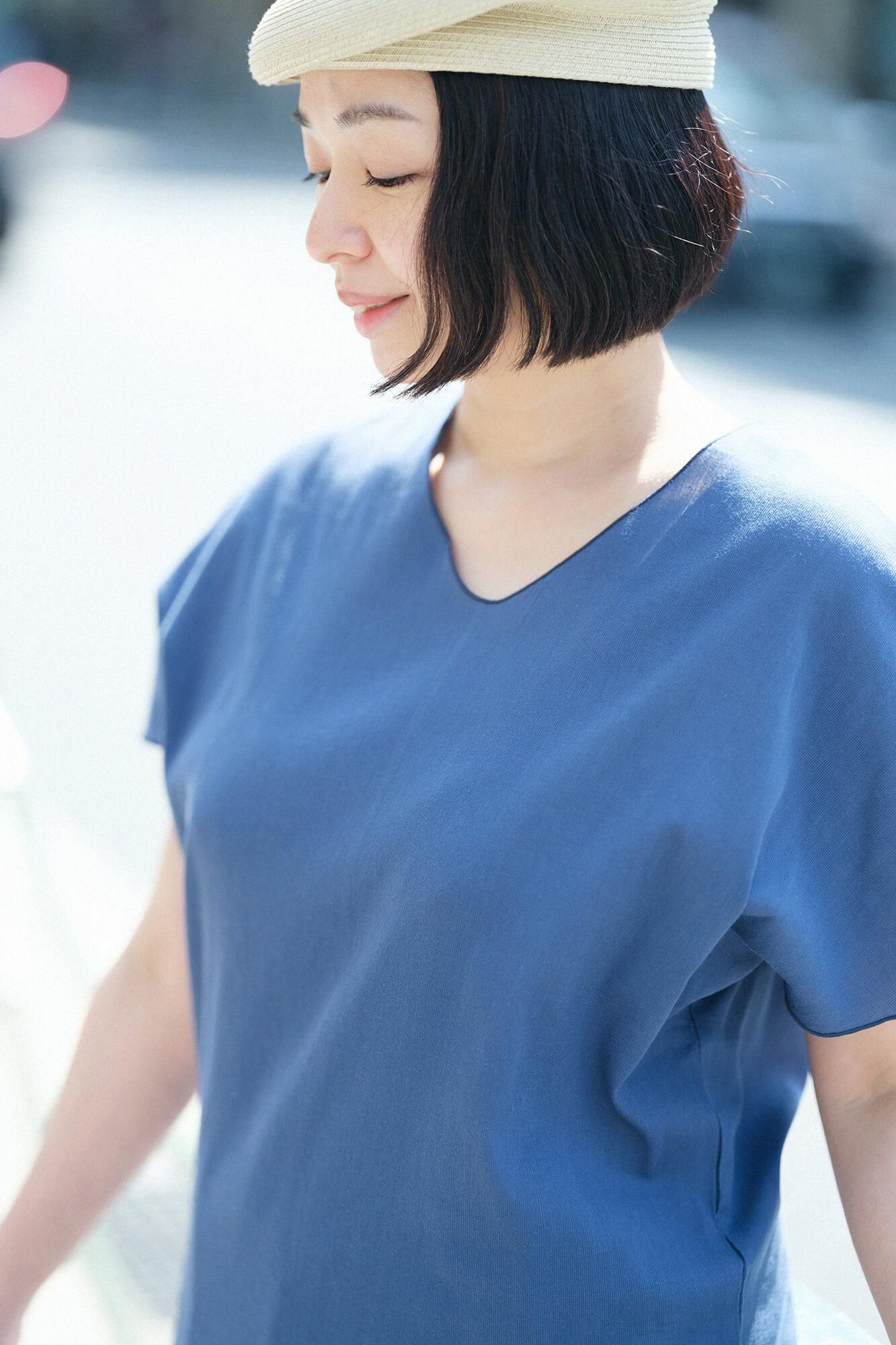 高島縮 40/40 袖なしジバン／紺鼠（こんねず）