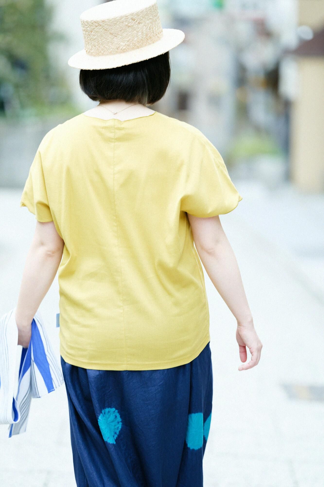 高島縮 40/40 袖なしジバン／芥子色（からしいろ）