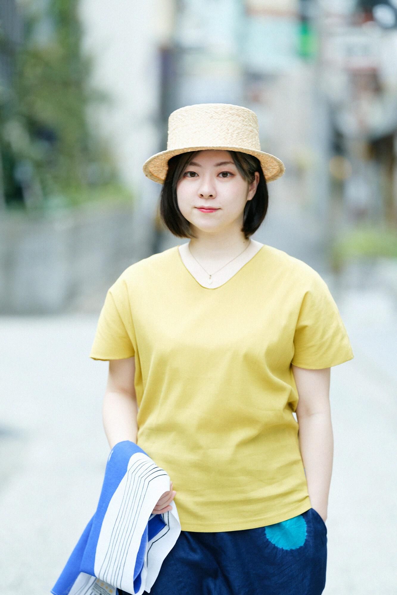 高島縮 40/40 袖なしジバン／芥子色（からしいろ）