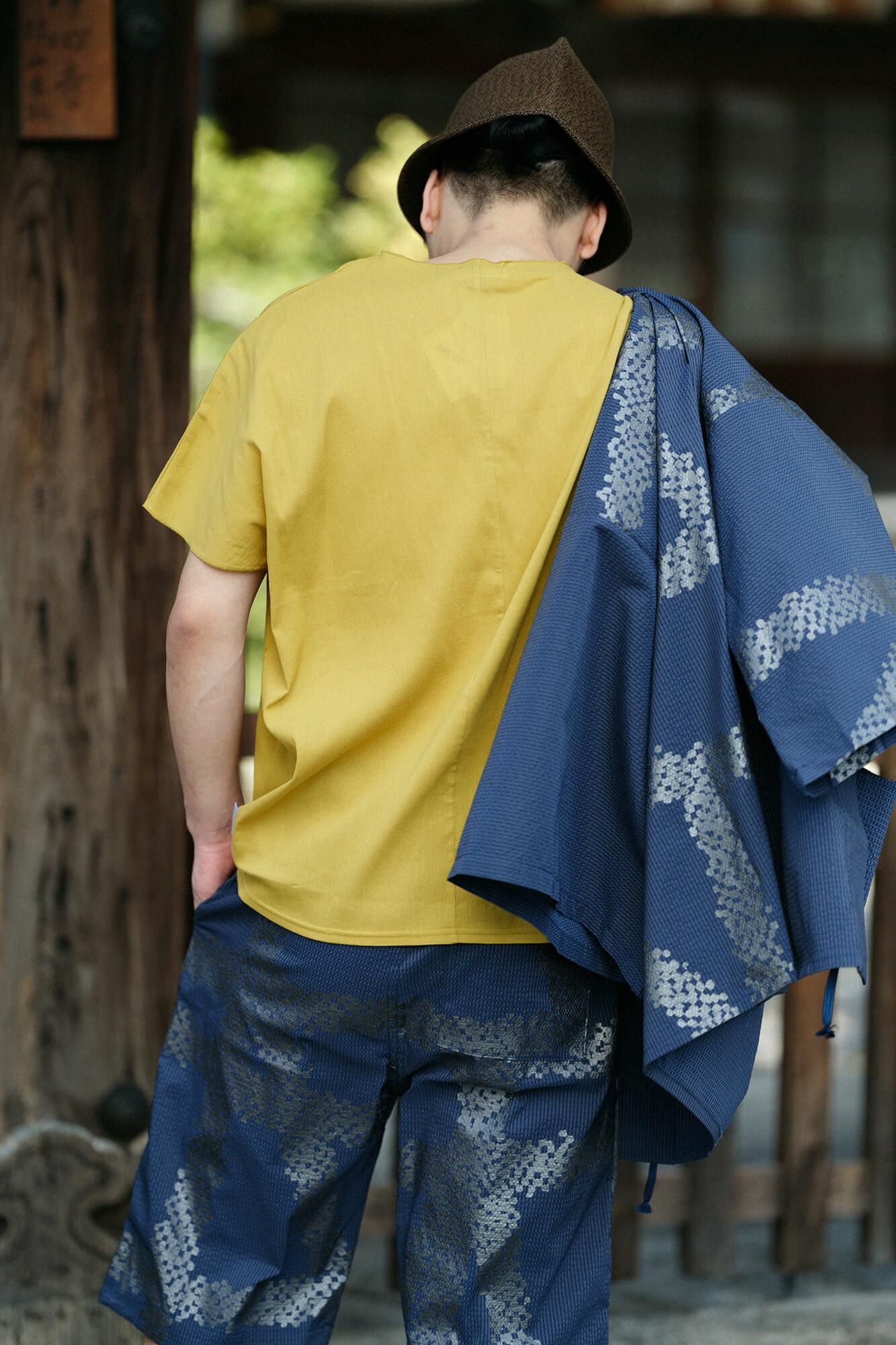 高島縮 40/40 袖なしジバン／芥子色（からしいろ）