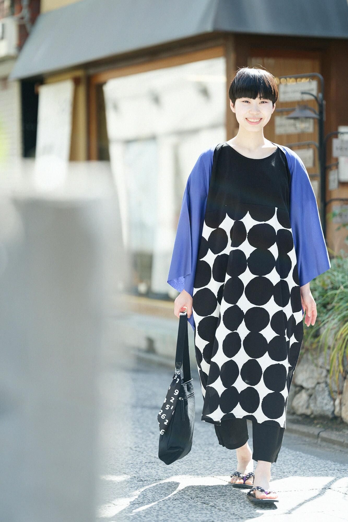 타카시마치지미 20/20 직사각형 원피스 Kumi(쿠미) 밑단무늬(스소모뇨)/검은색(습윤색)×오하지키 (대)