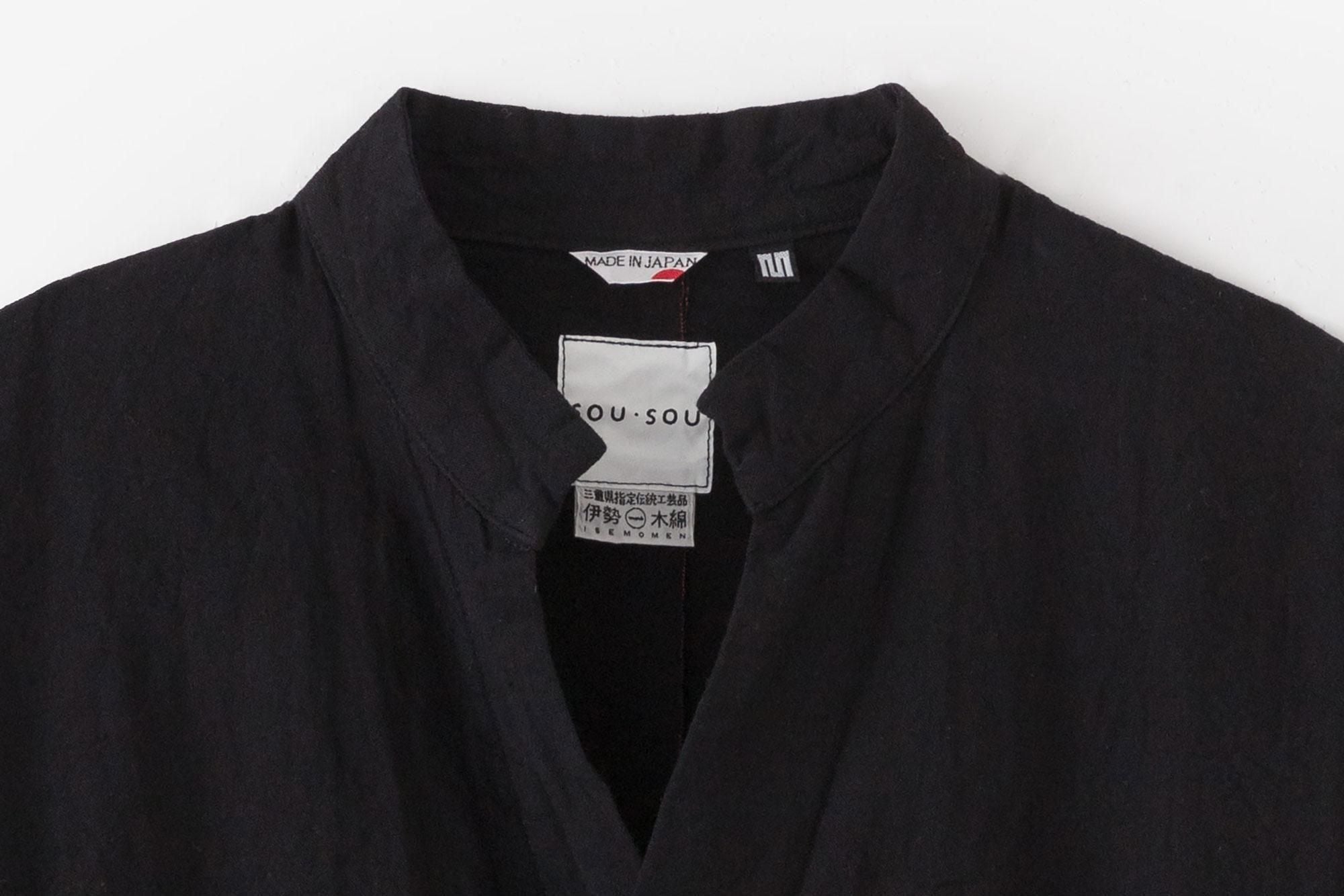 伊勢木綿 20/20 麻混 手柄作務衣（たかみさむえ）／濡羽色（