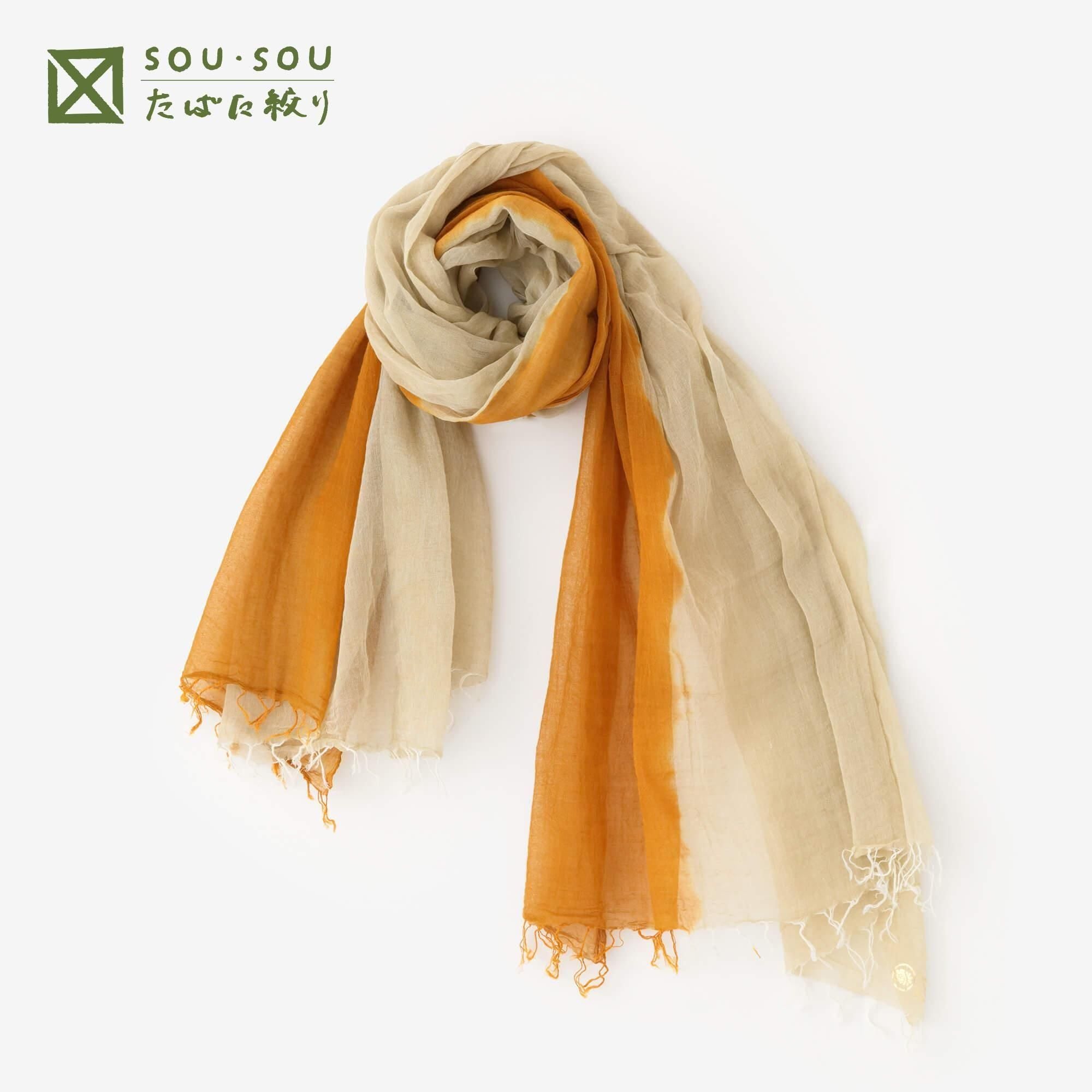 Tabata Tie-dye Khadi Stole / bi-color Light Yellow×Mustard