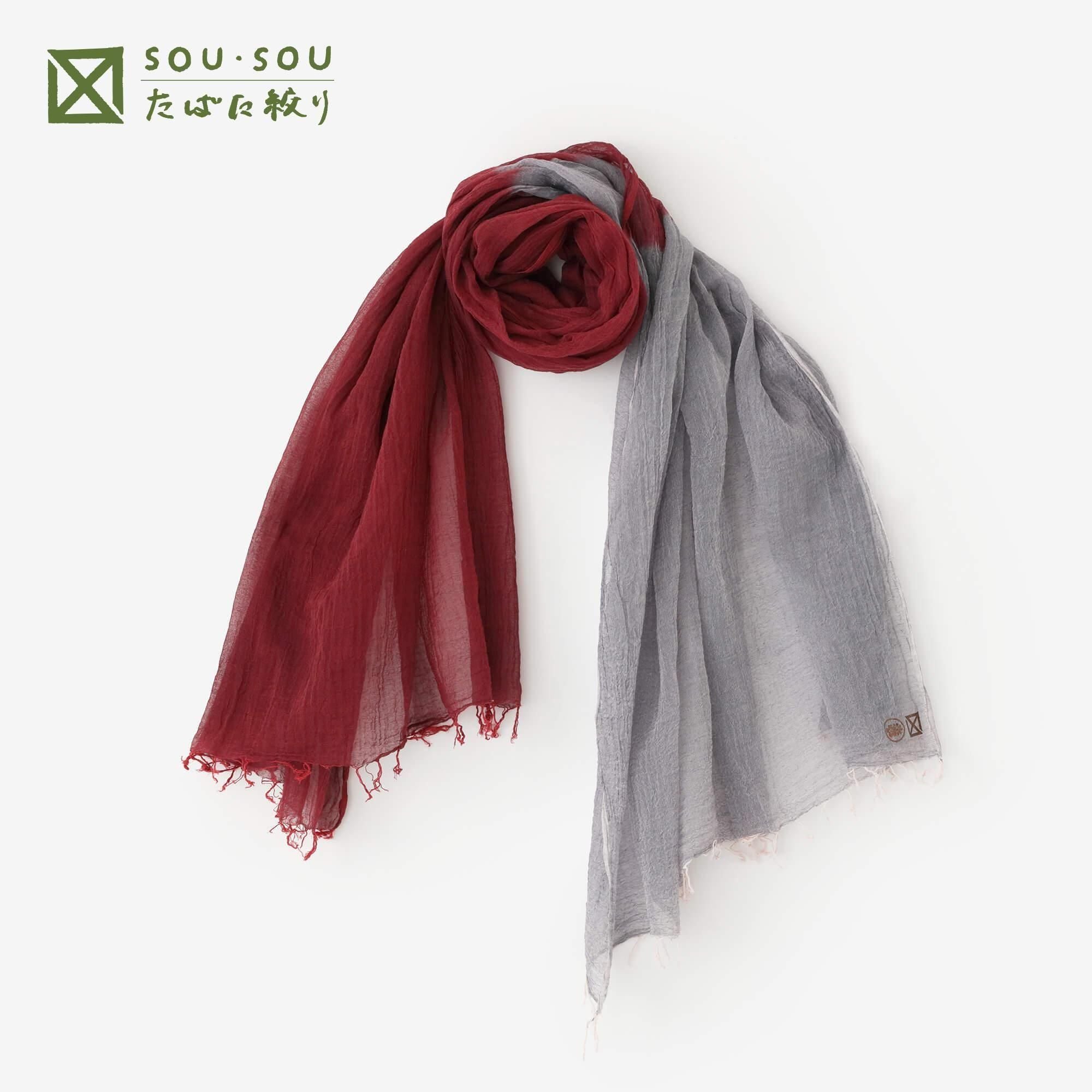 Tabata Tie-dye Khadi Stole / Bi-color Light Grey×Red
