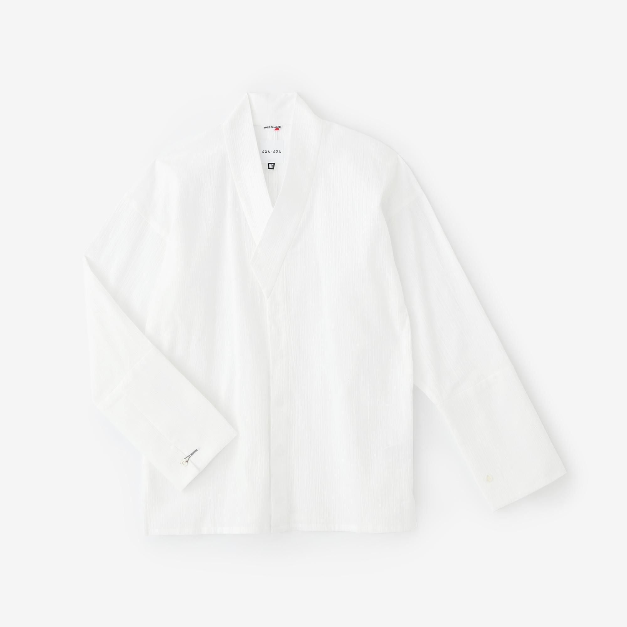 Chizimi Cotton 20/20 Tight-sleeved Kimono Shirt / White