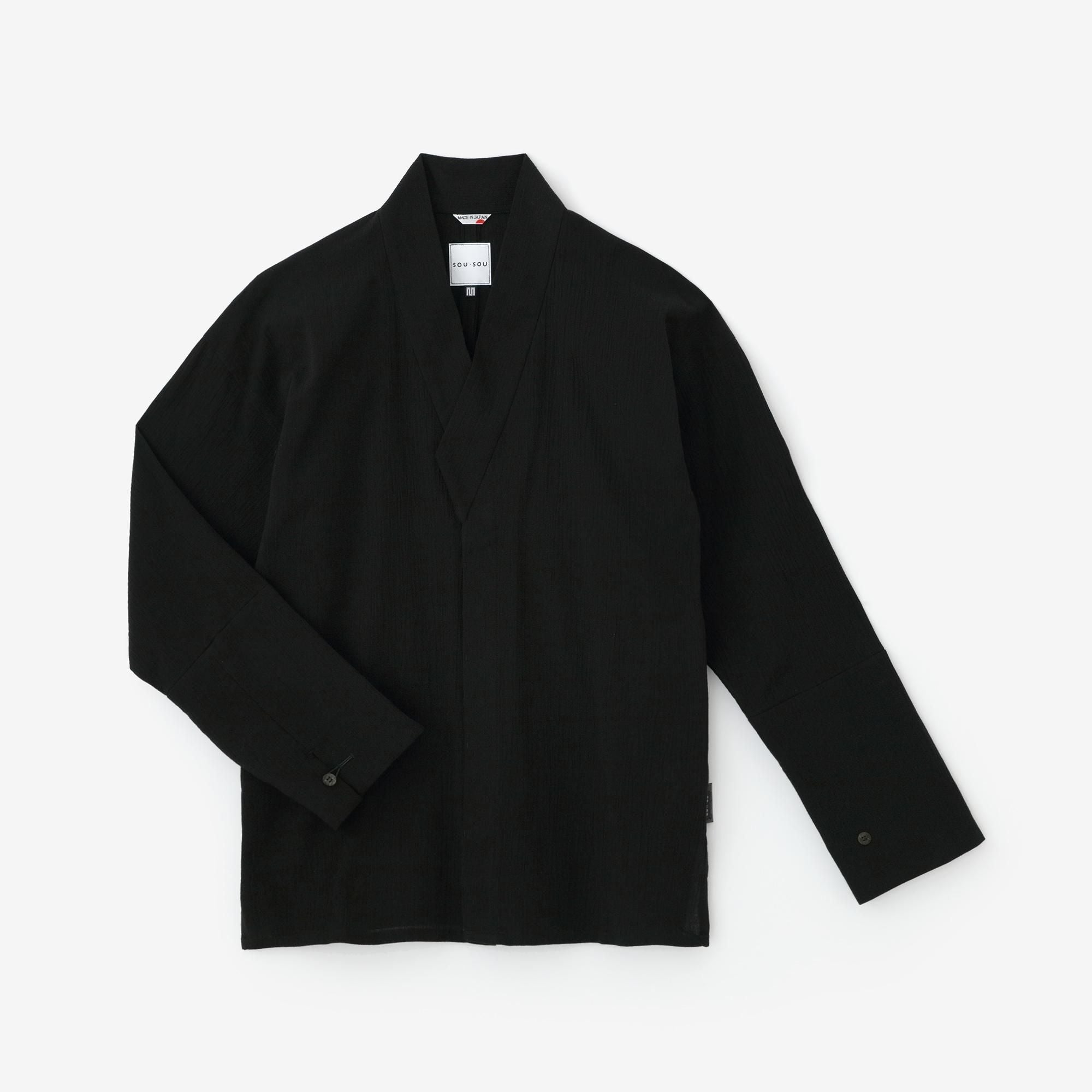 Chizimi Cotton 20/20 Tight-sleeved Kimono Shirt / Black