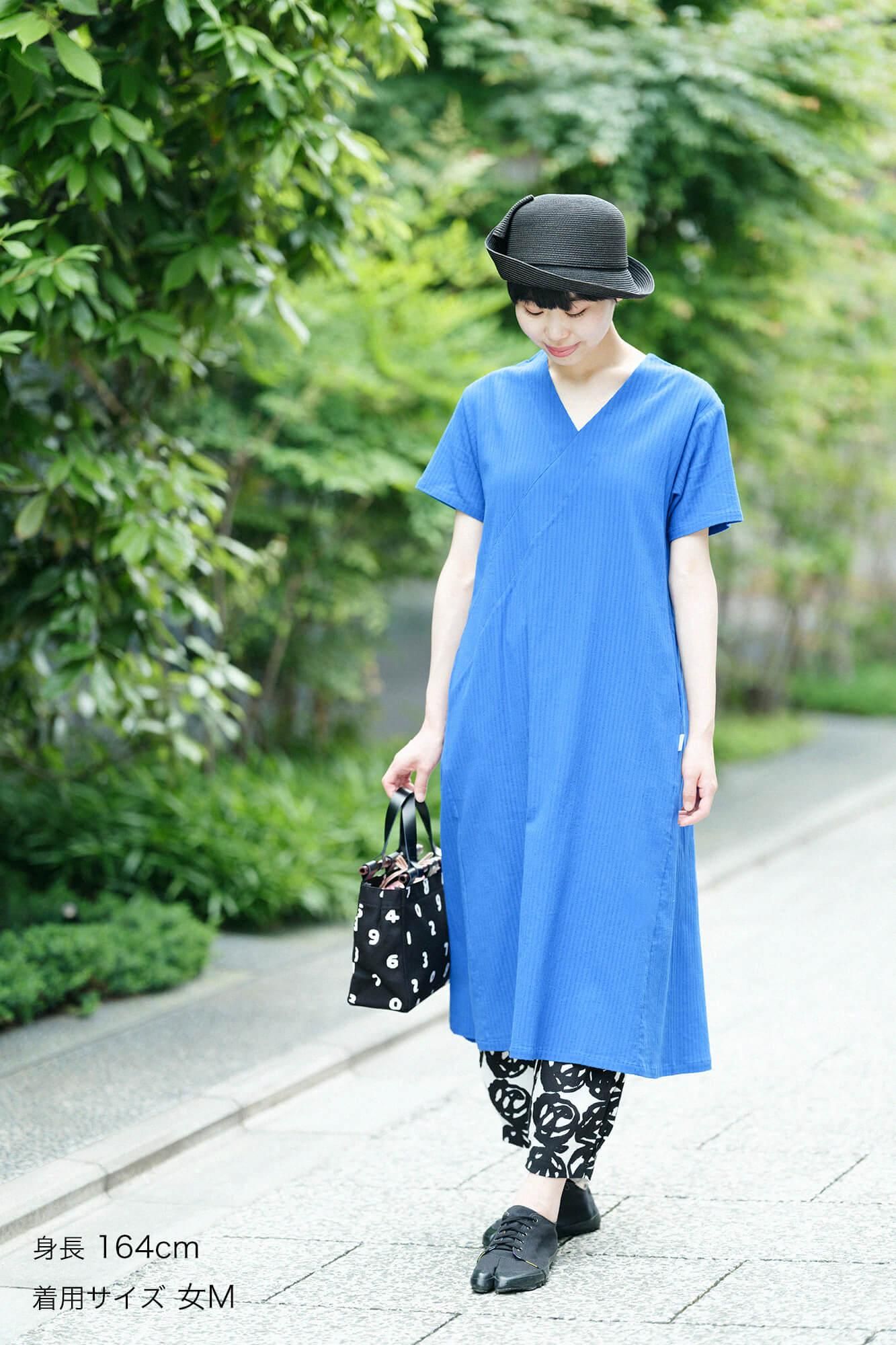 SOUSOU抜衿涼衣ソウソウ　ワンピース　瑠璃色　M 高島縮 40/20 空羽（あきは） 抜衿涼衣（ぬきえりりょうい）／