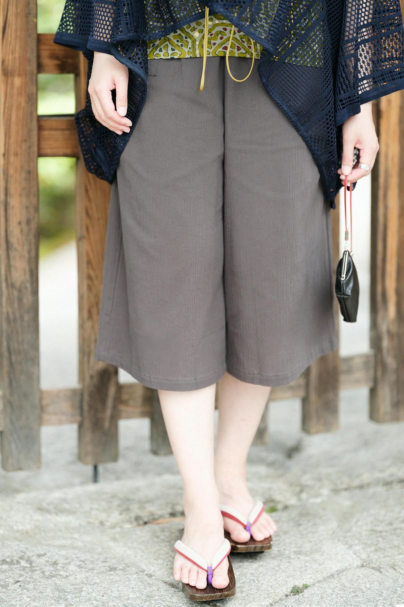 高島縮棉 20/20闊腿褲短版/深灰色