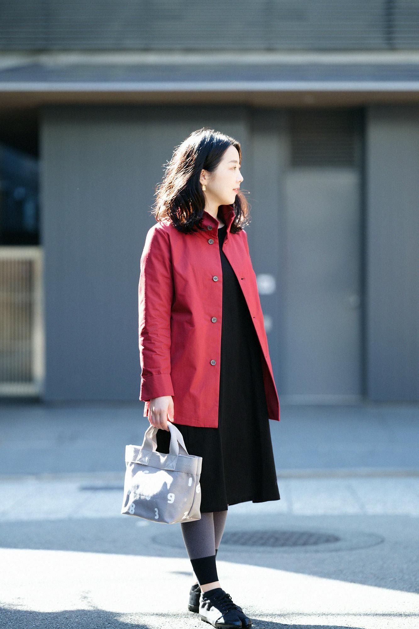 高島縮棉 20/20長袖連身裙/黑色