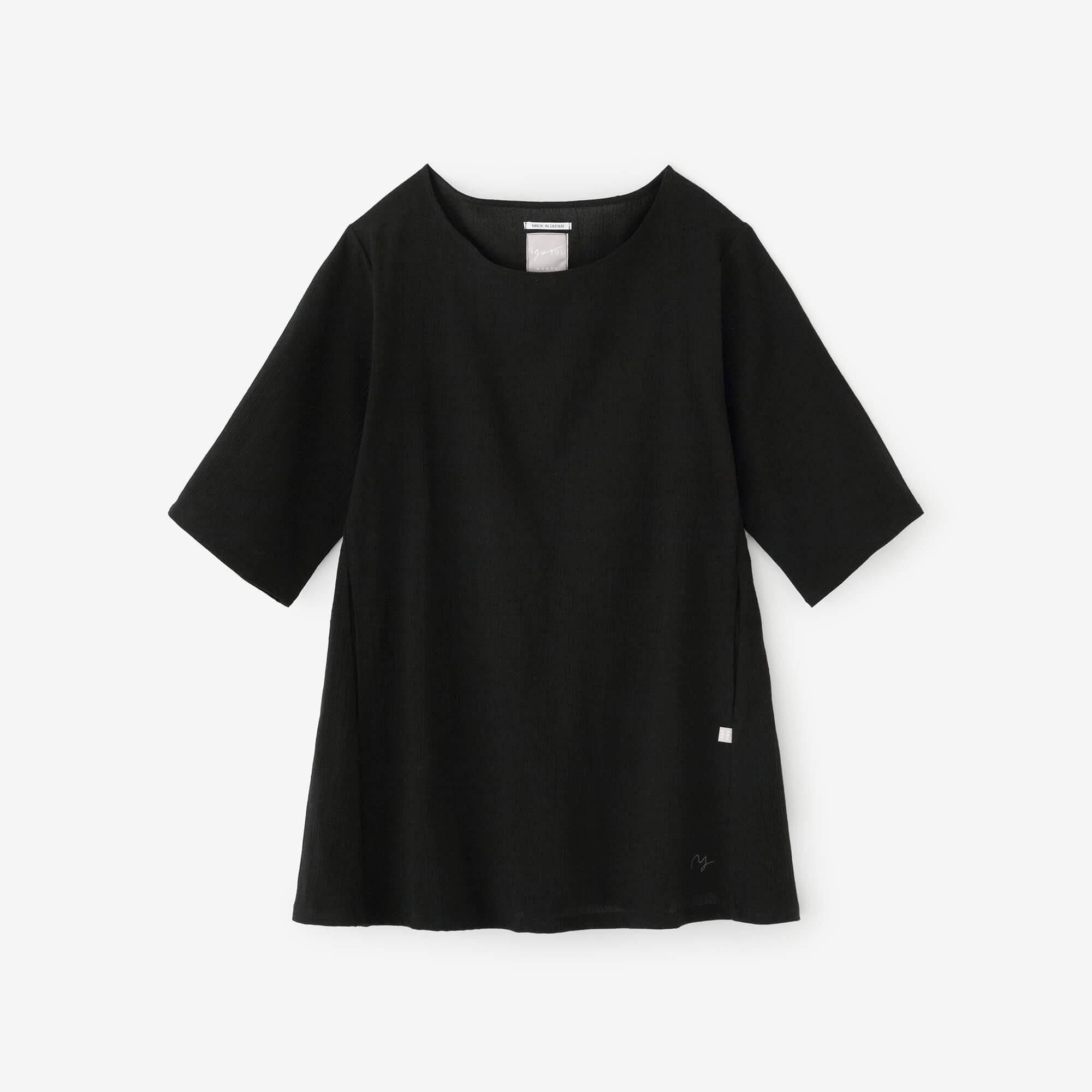 高島縮 20/20 六分袖チュニック／霰縞（あられじま）